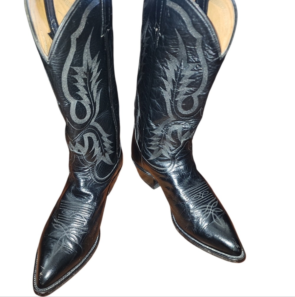 Vintage Tony Lamas 2923 Black Leather Pointed Toe Western Cowboy Boot Size 91/2B - Picture 5 of 7